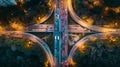 Long exposure aerial view of urban traffic on motorway at rush hour Royalty Free Stock Photo