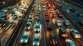 Long exposure aerial view of urban traffic on motorway at rush hour Royalty Free Stock Photo