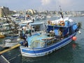 A view of Anzio harbour, Italy, with fishing boats and pleasure craft