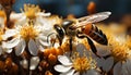 Busy honey bee collecting pollen from a flower generated by AI