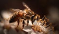 Busy honey bee collecting pollen from flower generated by AI