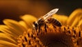 Busy honey bee pollinates single flower petal generated by AI