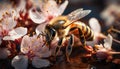 Busy honey bee pollinating a yellow flower generated by AI