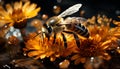 Busy honey bee pollinating yellow flower in nature generated by AI