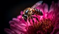 Busy honey bee working on a small yellow flower head generated by AI