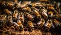 Busy honey bees pollinate flowers for food generated by AI