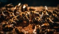 Busy honey bees pollinate flowers for food generated by AI