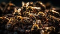 Busy honey bees pollinate flowers for food generated by AI