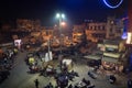 Busy Indian Street Market in New Delhi, India. Night Main Bazaar top view