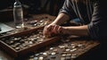 A person counting coins on a table created with Generative AI