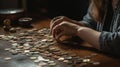 A person counting coins on a table created with Generative AI
