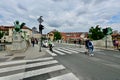 Busy Intersection at the Dragon Bridge in Ljubljana, Slovenia