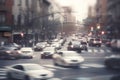 Busy intersection full of cars and motion blur