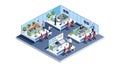 Busy Isometric Open-Plan Office with Many Employees, vector design Generative AI Royalty Free Stock Photo