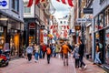 The busy Kalverstraat, a famous shopping street in the center of the old city of Amsterdam