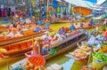 The busy khlong with sampan boats, Damnoen Saduak floating market, Thailand