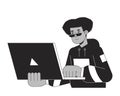Busy latinamerican employee flat line black white vector character