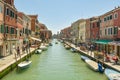 Busy life on Fondamenta dei Vetrai street on island of Murano close to Venice in Italy