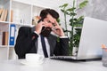 Busy lifestyle. Busy businessman talk on phone. Bearded man work in office. Busy work or business. Busy working day Royalty Free Stock Photo