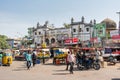 Busy local markets surrounding the Charminar, a monument and mosque located in Hyderabad, Telangana, India