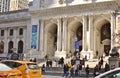 Busy Manhattan Streets People Walking in NYC Street Traffic Yellow New York Taxi Cabs Royalty Free Stock Photo