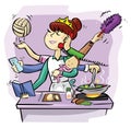 Busy Mother Doing Many Tasks Color Illustration Royalty Free Stock Photo