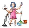 Multitasking Mother Color Illustration Design Royalty Free Stock Photo