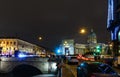 Busy Nevsky Prospect with old houses and Kazan Cathedral, Night St. Petersburg, Russia Royalty Free Stock Photo