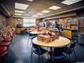 Busy office break room with snacks