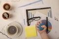 Office desk with hand squeezing stress ball