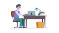 Busy Office Work, Man at Computer with Papers, vector design Generative AI Royalty Free Stock Photo