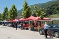 A busy open market in the streets of the city of Tetovo, in North Macedonia, former Yugoslavia.