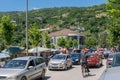 A busy open market in the streets of the city of Tetovo, in North Macedonia, former Yugoslavia.