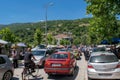 A busy open market in the streets of the city of Tetovo, in North Macedonia, former Yugoslavia.