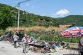 A busy open market in the streets of the city of Tetovo, in North Macedonia, former Yugoslavia.