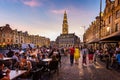Busy outdoor cafes at sunset in the main square of Arras, Pas de calai, France