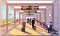 Busy People in Airport Lobby Flat Illustration.