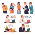 Busy People Character in Stress Feeling Tired and Exhausted Vector Set