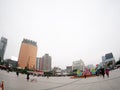 Busy people walking around city space above the ZHUHAI city shopping plaza, CHINA Royalty Free Stock Photo