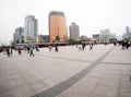 Busy people walking around city space above the ZHUHAI city shopping plaza, CHINA Royalty Free Stock Photo