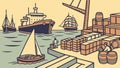 Busy Port with Cargo Containers and Working People, vector design Generative AI Royalty Free Stock Photo
