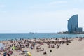 Busy public beach in Barcelona