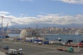 A busy quayside full of trucks and Lorries loading and unloading Goods at the Port of Las Palmas