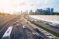 Busy road and city background during rush hour Royalty Free Stock Photo