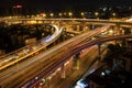 The busy road interchanges at night