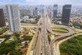 Busy road tolls with highway traffic at morning