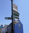 Busy Roadsign in Carlingford Village and Lough Louth Irish Sea Ireland