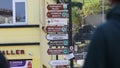 Busy Roadsign in Carlingford Village and Lough Louth Irish Sea Ireland