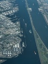 Busy shipping lane in the Rotterdam harbour Royalty Free Stock Photo