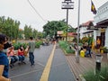 Busy sidewalk streets with pedestrians